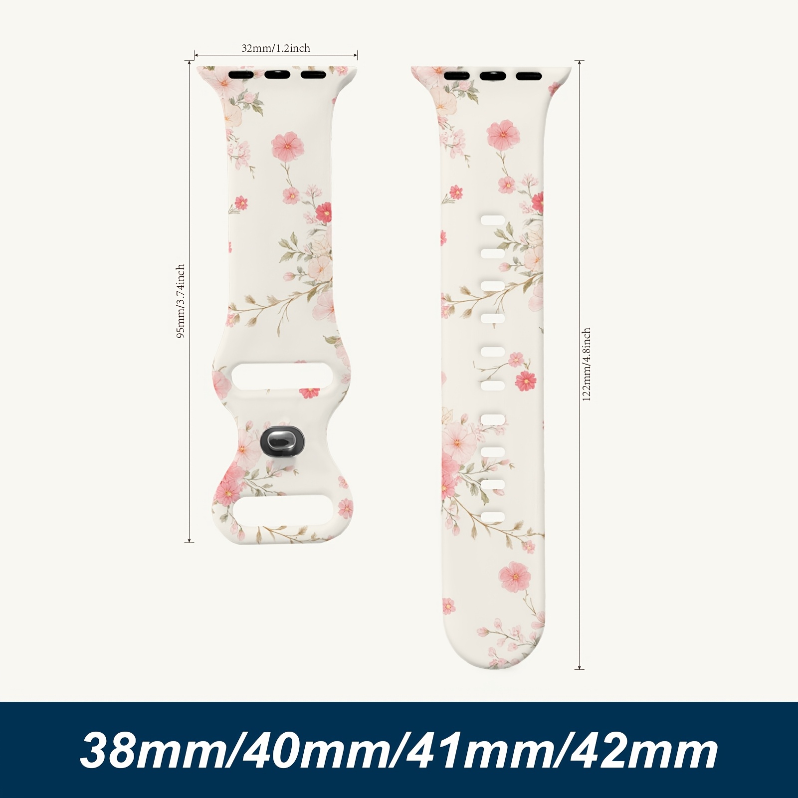 E-shop Silikon Uhrenarmband für Apple Watch /2/3/4/5/6/7/SE 44/45/46/49mm | 38/40/41/42mm Kompatibel, Filigranes Blumenmuster, Verschluss, Verstellbare