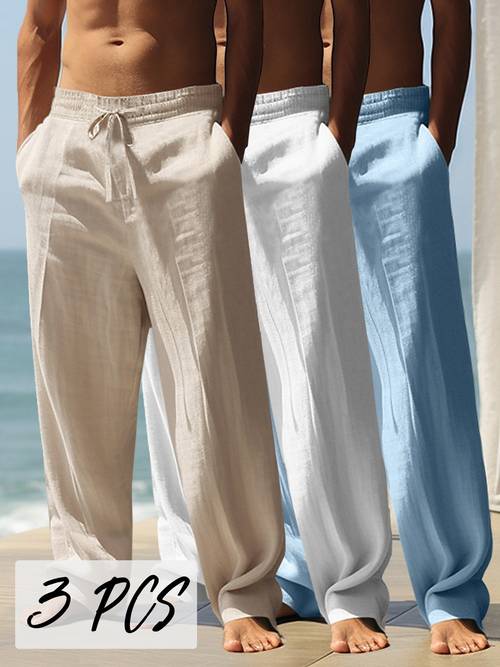 3pcs mens casual straight leg pants with a flowy drape summer outdoor walking camping and vacation breathable soft and comfortable trousers in blue and black ideal as a gift