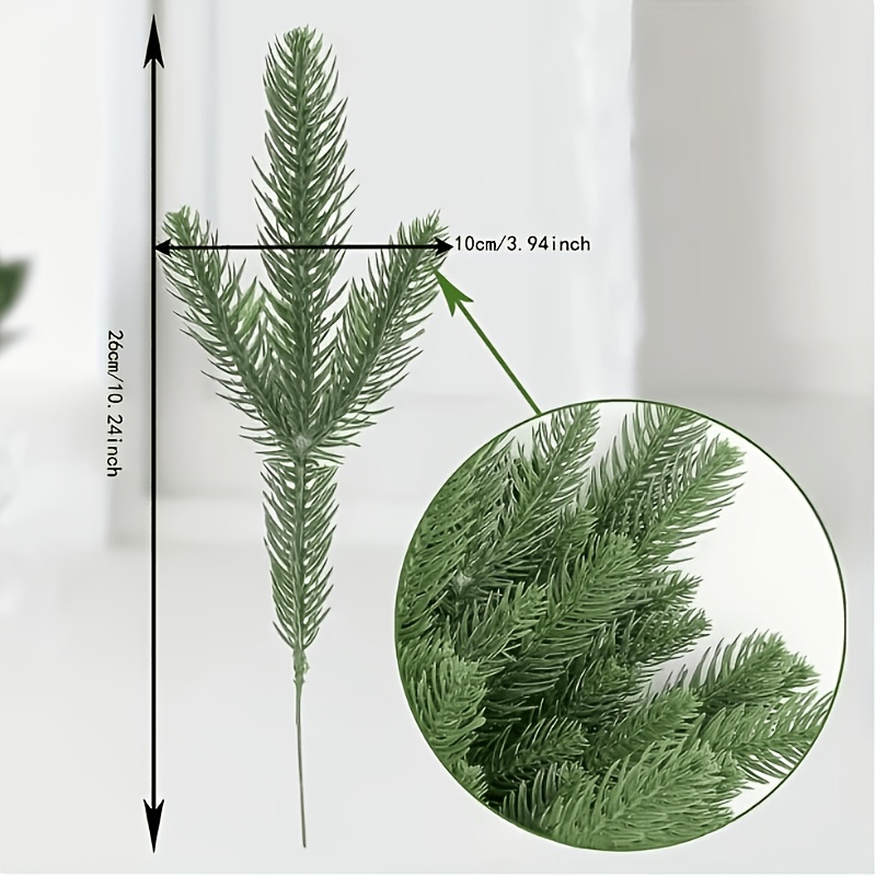 TEMU 35pcs Of Artificial Pine Needles, Branches, And Green Leaves—realistic Outdoor Plastic Evergreen Stems, Suitable For Christmas, Halloween,