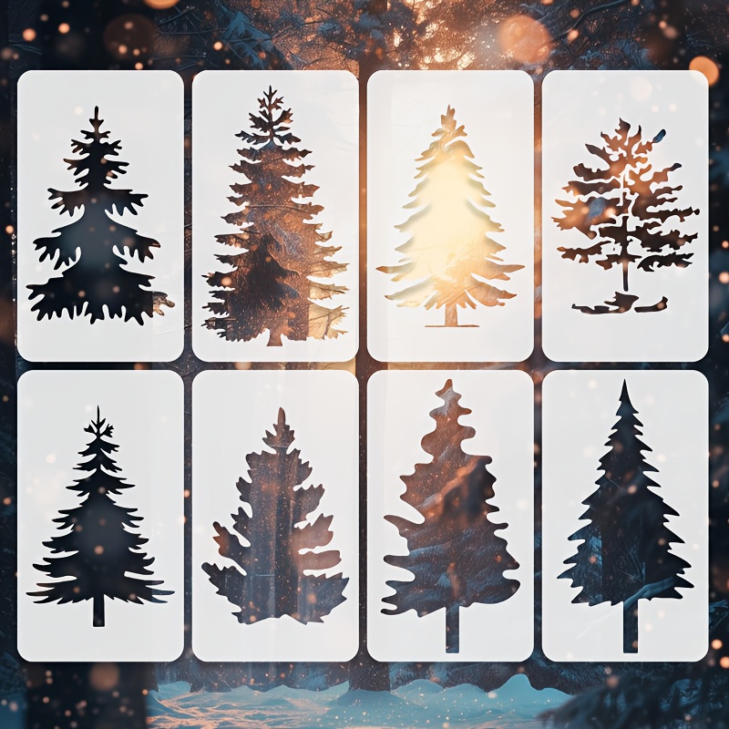 Image of Reusable Christmas Tree Stencil Set Of 8, Diy Holiday For Painting/wall/floor/decor, Winter Christmas Diy Stencils, Reusable , Holiday Stencils For Home Decor