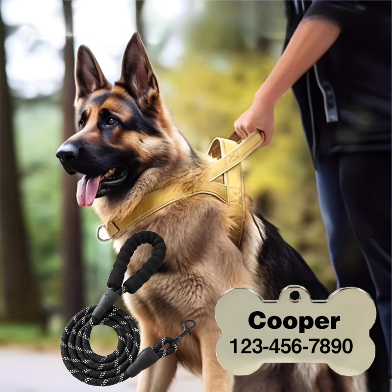 Custom Dog Tags Set with Tactical Harness & Reflective Leash