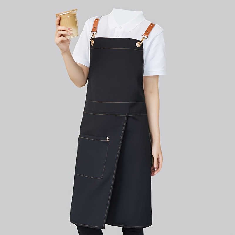 TEMU 1pc Canvas Apron With Pockets - Split Skirt Design For Easy Walking, Perfect For Restaurants, Cafes, And Flower Shops