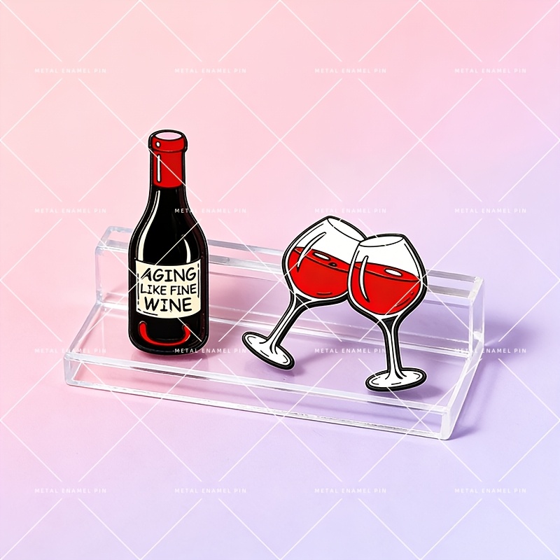 Image of 2 Red Wine Theme Enamel Badge Set Wine Bottle Brooch For Bag/denim Creative Decorative Lapel Pin Gift Ladies For Bag Decoration Additions Alloy Metal Material Durable And Does Not Fade
