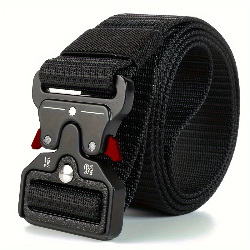 TEMU Heavy Duty Tactical Buckle Sports Belt - Polyester Fiber, Rivet Accents, Durable Woven Design, Quick Release,