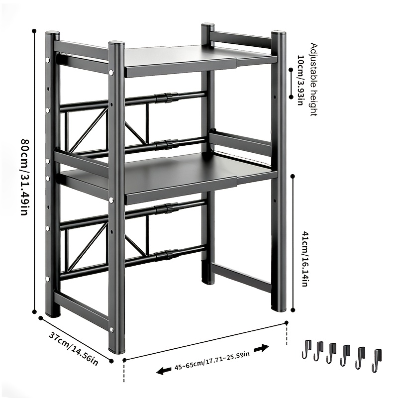 TEMU Double-layer Kitchen Storage Rack, Suitable For Microwave And Oven | Black Metal Countertop Storage Rack With Open Shelves, Perfect For Storing
