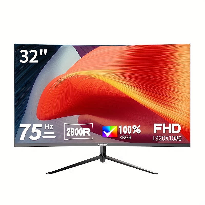Image of Gawfolk 32-inch , 75hz, 2800r Gaming Pc Screen, Qhd (1920 X 1080p), Frameless With Vesa Support, Football Cup Monitor, Ultra , Screen For Sports Watching &