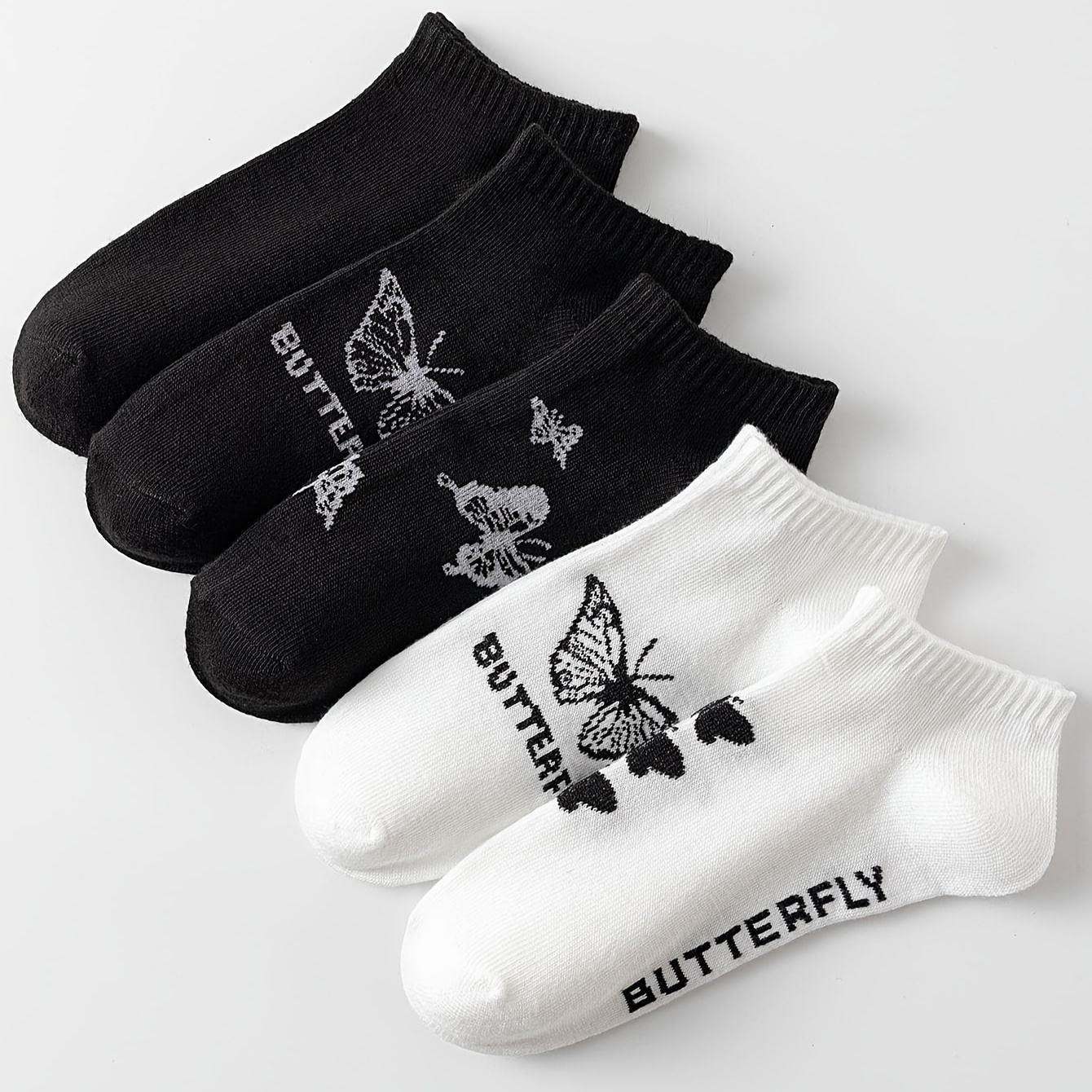 E-shop Fünf Paar Schmetterlingsmuster-Kurzsocken, Bequem, Weich, Vielseitig für den
