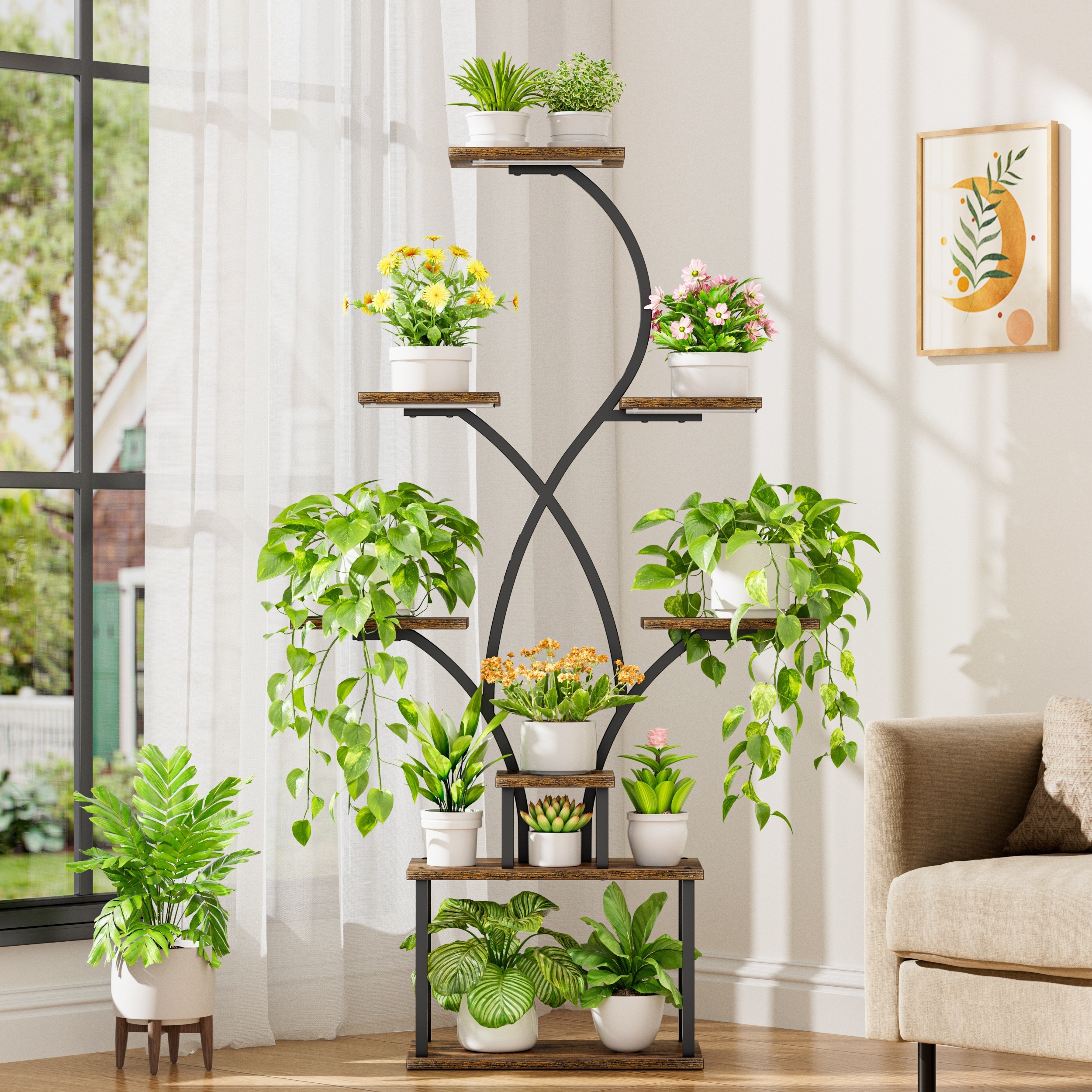 

8-tier Metal Indoor Plant Stand With Grow Lights, Sturdy & Metal Flower Rack, Corner Plant & Greenery Holder, For Indoor , Essential Greenery Decoration For Living Room & Balcony