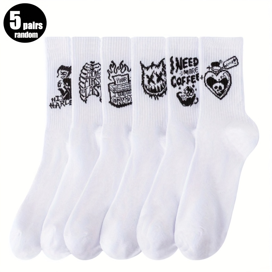 TEMU Random 5 Pairs Of Socks Men's Mid-tube Socks, Trendy Fashion Black And Matching Trendy High-value Men's Socks, Spring And Autumn Thin