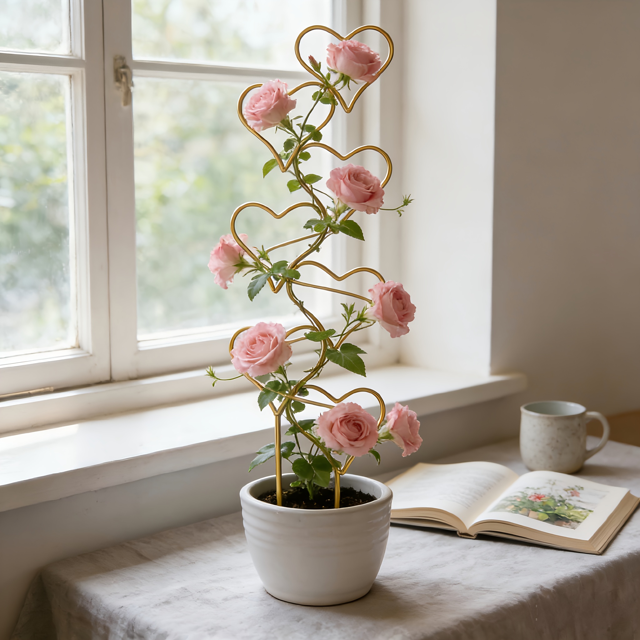 E-shop Romantischer Herz-Gewächshaus - Goldener Metall-Pflanzenständer für Blumen & Ranken. Ein wunderschönes Geschenk, um Ihre Liebe mit Rosen oder