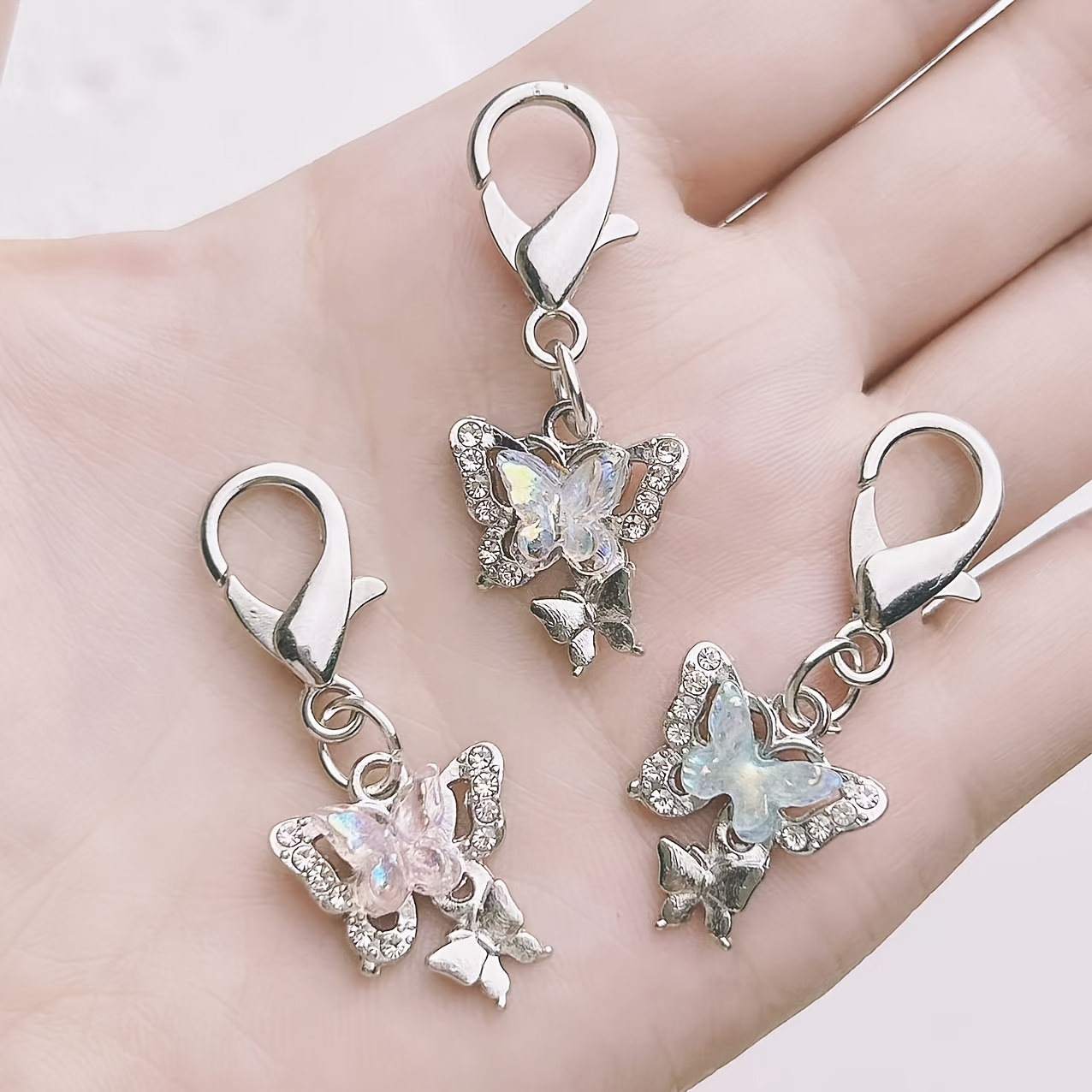 E-shop 3er-Set, Prächtiger Schmetterling Tropföl-Schlüsselanhänger, Modischer klassischer romantischer ästhetischer Stil, Auto- Taschenanhänger,