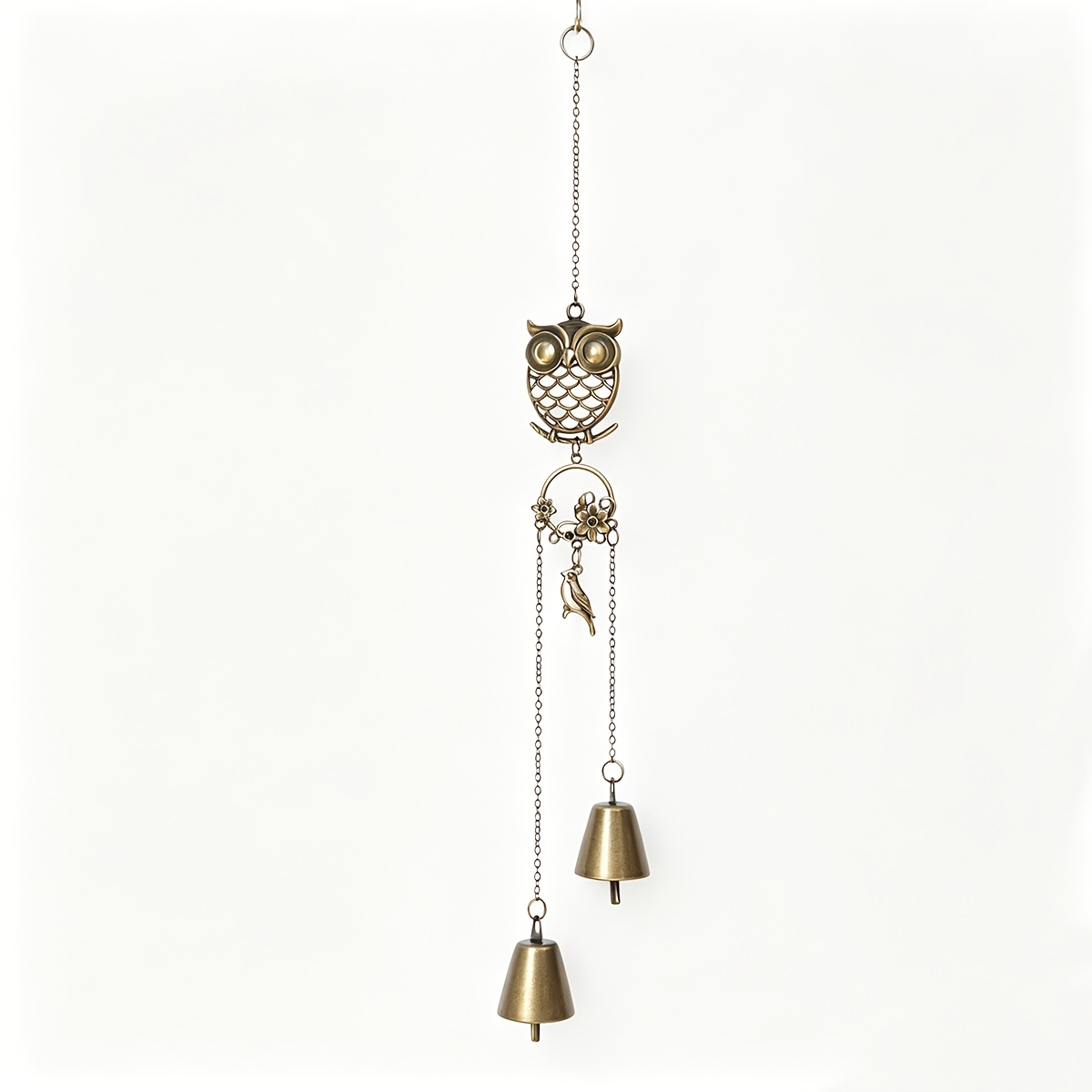 TEMU 1pc Metal Wind Chime, Owl Wind Chime Pendant, Hollow Metal Flower And Ornament, Outdoor Garden/balcony/terrace/window Hanging Decoration, Style