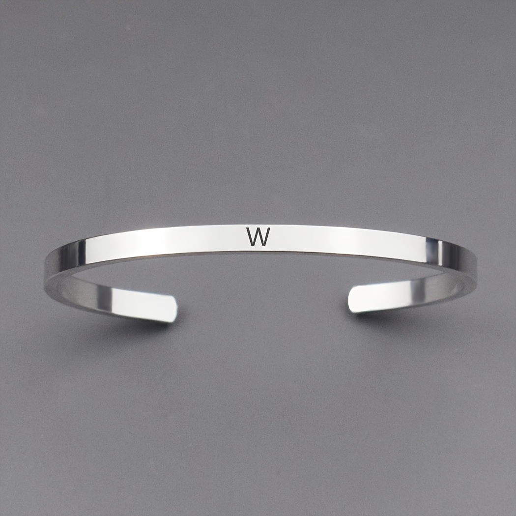 Women's Initial W Stainless Steel Minimalist Cuff Bracelet, Gift