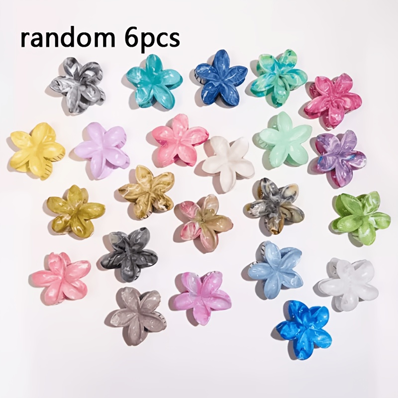 TEMU Ensemble de 6 pinces à cheveux fleuries à couleur dégradée aléatoire de 1,56 pouces, pince à griffes design marbre, accessoires de cheveux pour