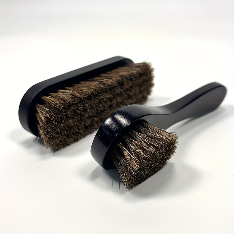 TEMU Set Of 2 Shoe Brushes, Black Wooden Painted Handle, For Cleaning Dust From Goods, Polishing Shoe Brush, Durable Bristles, Shed-resistant, Ideal