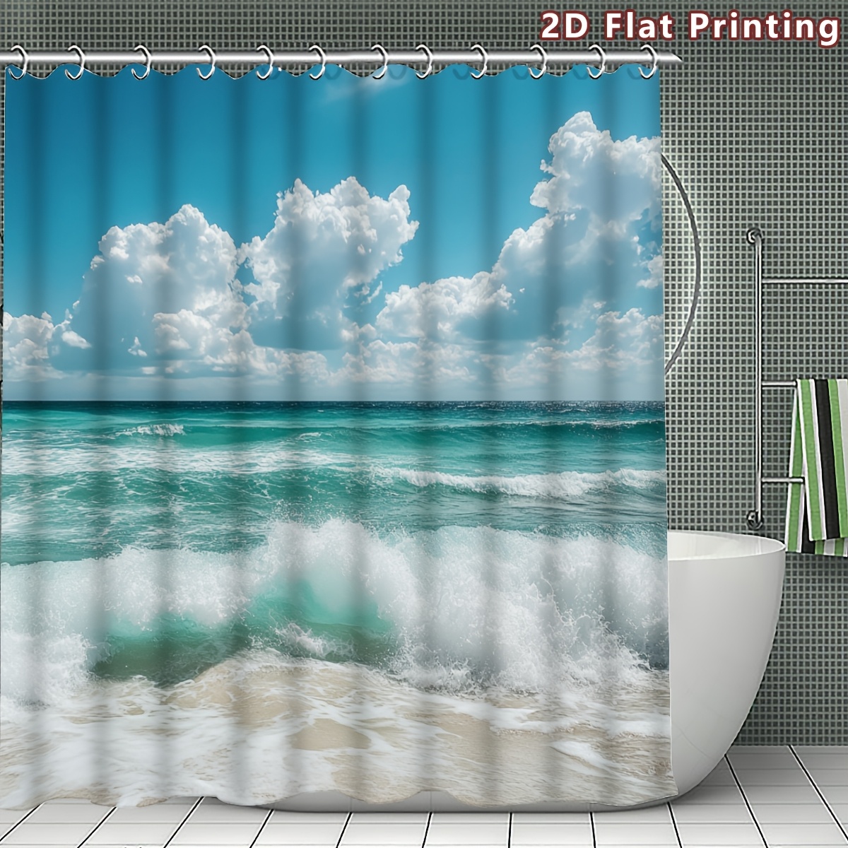 Turquoise Ocean Wave Shower Curtain, Multi-Size Options
