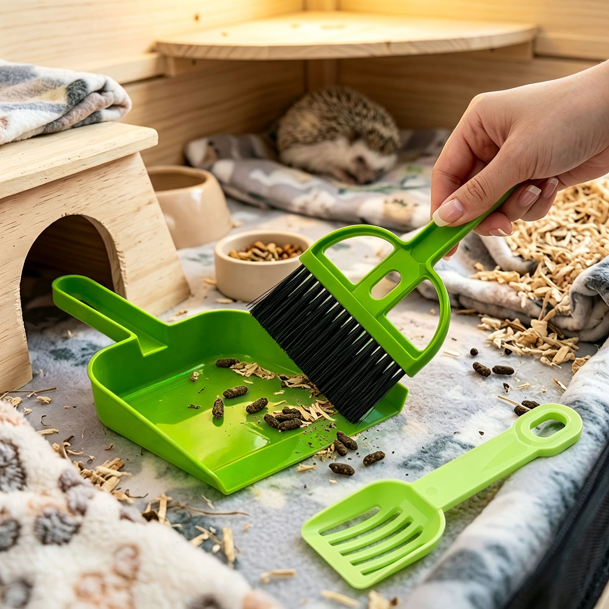 TEMU 3pcs Nest Cleaning Set With Broom And Dustpan, A Cleaner For Pet Nests, Animal Waste Disposal Tool, Suitable For Small Pets Like Rabbits, Guinea