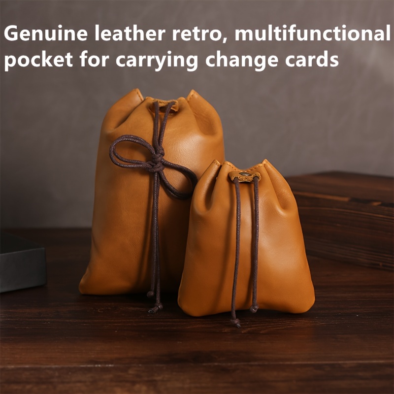 

And Lightweight Cowhide Leather Drawstring Coin Purse, With A Card Storage Compartment For Easy Carrying And Organizing Of