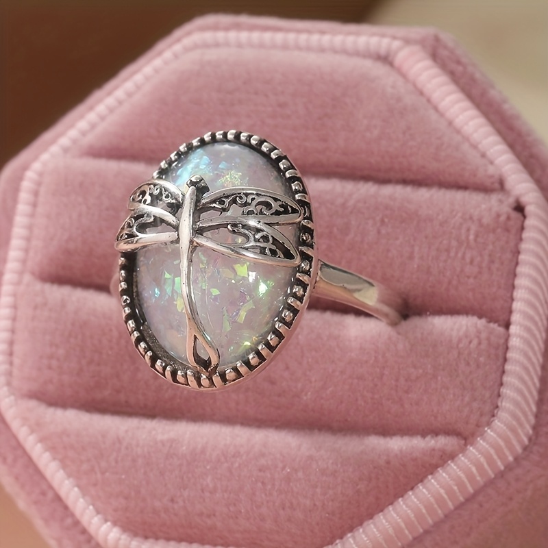 Women's Vintage Boho Statement Ring with Synthetic Opal