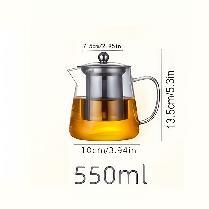 TEMU 1pc High Borosilicate Glass Teapot, Handle-equipped Infuser For Herbal Tea, Separating Tea And Leaves, Heat-resistant Glass Body, Suitable For