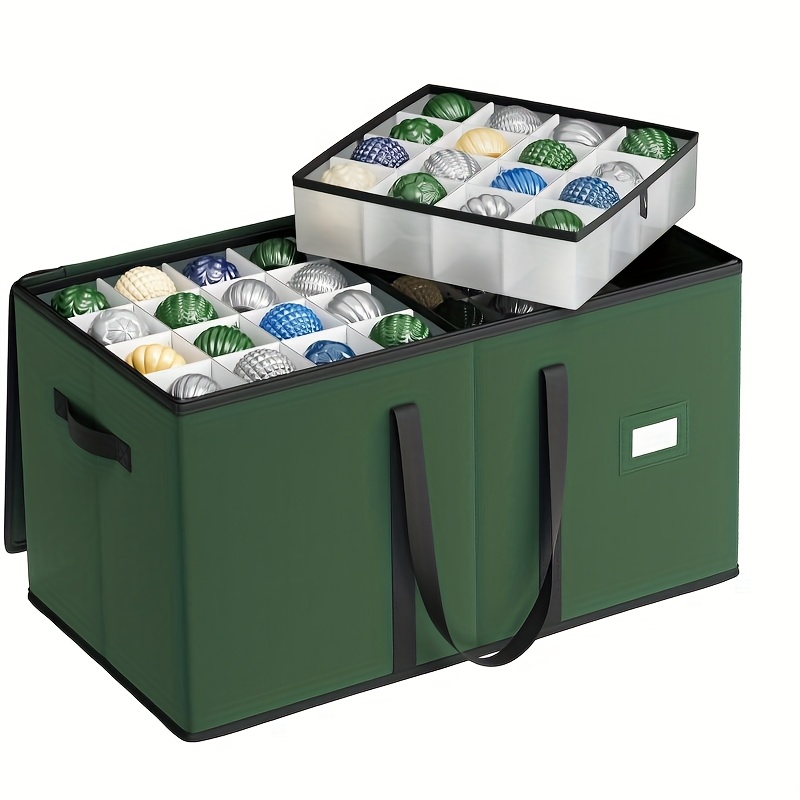 TEMU Large Christmas Ornament Storage Box, Dual Zippers, Stackable Christmas Storage Container With Lid, 8 Trays, 600d Oxford, 3-inch 128 Slots,