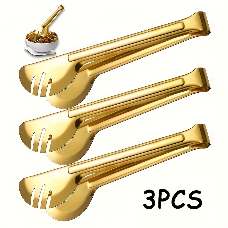 E-shop 3er-Set Edelstahl-Lebensmittelzange, Gastronomie-Zange für Brot/Gegrilltes Fleisch/Salat; Robustes Küchenwerkzeug-Set; Geeignet für