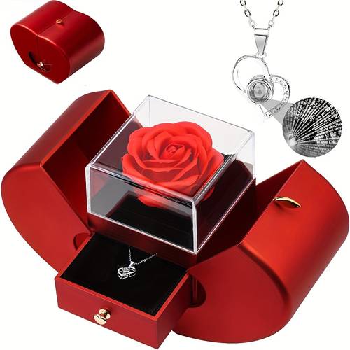 preserved real rose gift with i love you in 100 languages necklace cute gifts for girlfriend women mom wife gifts idea on christmas valentines day birthday mothers day