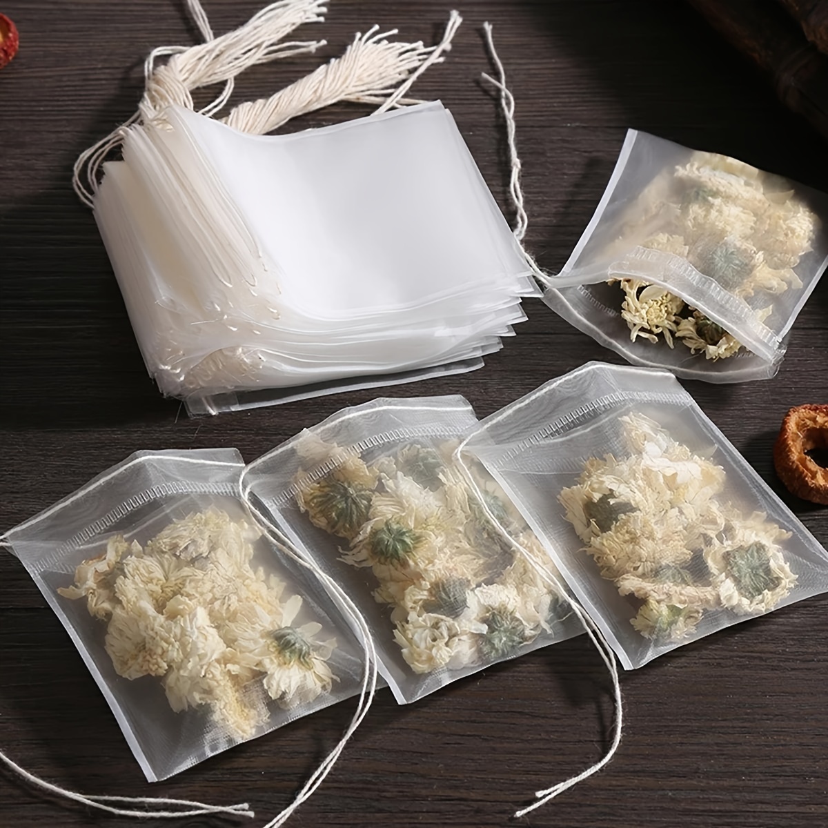 10 100 200pcs drawstring non woven fabric disposable tea bags multi purpose for medicinal   coffee filtration and tea brewing Product details 1