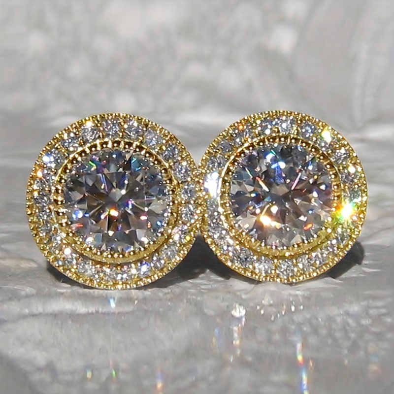 TEMU 1 Paar Klassieke Stijl Ultra-Glanzende Ronde Synthetische Zirkonia Versierde Damesmode Oorbellen, Lichtgewicht Luxe Hoogwaardige Elegante Studs,