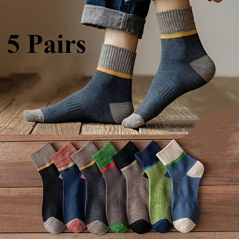 E-shop 5/10 Paar Dicke, warme, geruchsdichte Sportsocken für Frühling und Sommer, mehrfarbige, atmungsaktive Socken für Zuhause und Outdoor
