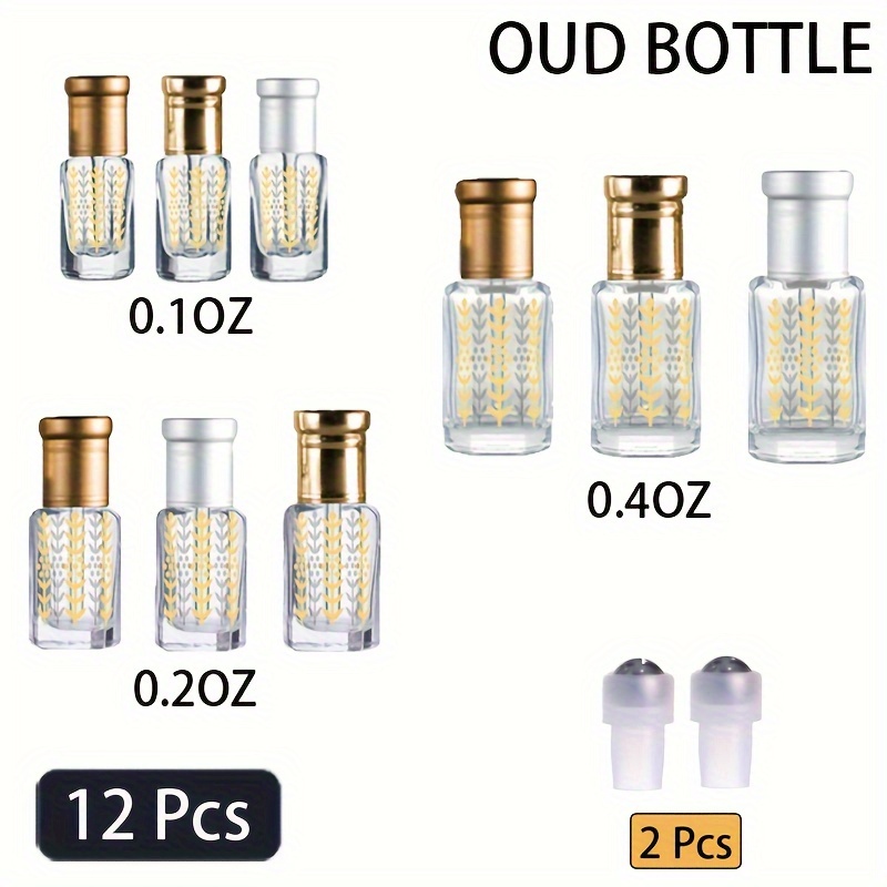 

12 flacons de 0.1/0.2/0.41 oz de flacons d' de rosée, flacons de parfum octogonaux, bâtonnets compte-gouttes en verre, flacons d'huile essentielle, flacons vides, contenants cosmétiques de voyage