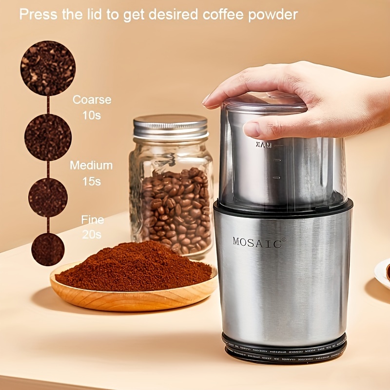 

Coffee Grinder Electric, Mosaic Herb Grinder, Spice Blender And Espresso Grinder With 2 Dishwasher Safe Stainless Steel Bowls For Coffee, Herb And Spices, Silver