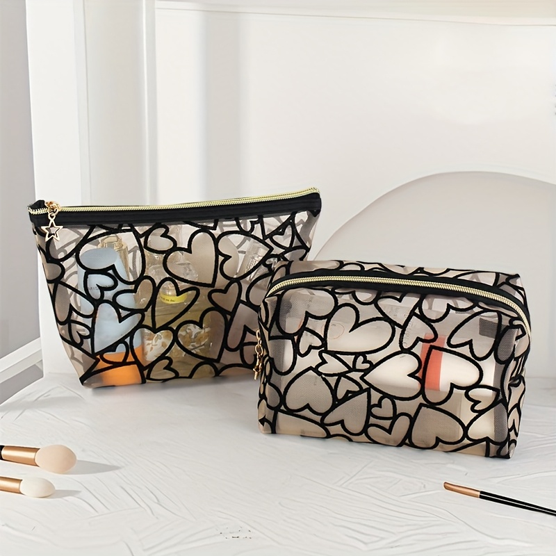 E-shop 2 Stück Chic Mesh Transparente Toilettenbeutel mit blauen und weißen abstrakten Designs - tragbare, faltbare Reiseorganizer mit Reißverschluss,