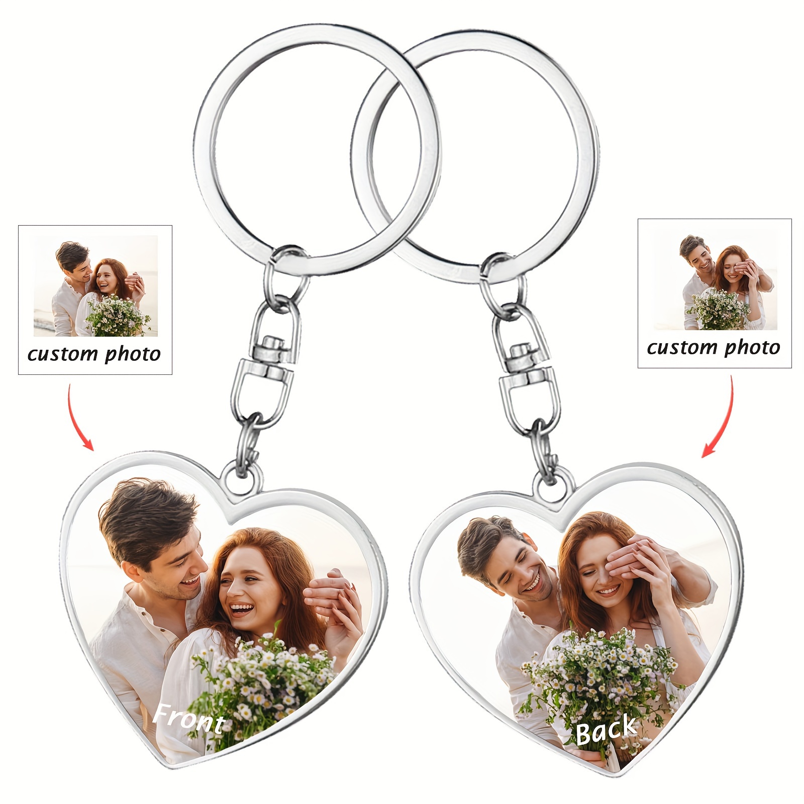 

Custom Double-sided Heart Photo Keychain - Personalized Zinc Alloy Keyring With Color Picture Print, Simple Style Customizable Keepsake, Durable & Rotatable 360 Degrees, Ideal Gift For Friends (1pc)