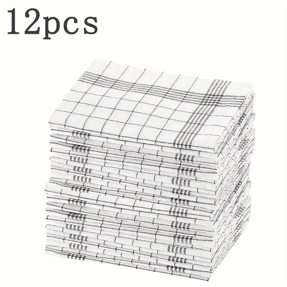 12pcs Classic Plaid Dish Towels - Ultra-Soft Microfiber Cleaning Cloths with Red & White Checkered Pattern, Durable & Absorbent for Kitchen, Bathroom, Living Room