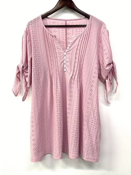plus size womens blouse soft pink v neck top with front lace up size friendly everyday formal shirt machine washable elegant blouse for women casual wear feminine style breathable fabric short sleeve shirt office wear