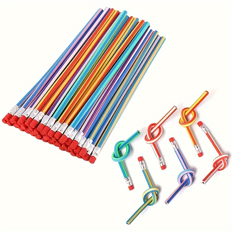 

20-piece Flexible Bendable Pencils - Hb Lead, Assorted Colors, Durable Polypropylene For Ages 14+