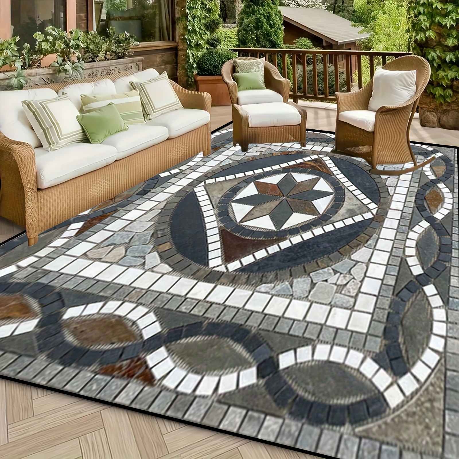 E-shop Persischer Stil Klassische Elegante Marmor-Geometrisches Muster, Große Outdoor-Matte aus goldenem Diamant-Samt, Maschinenwaschbare weiche
