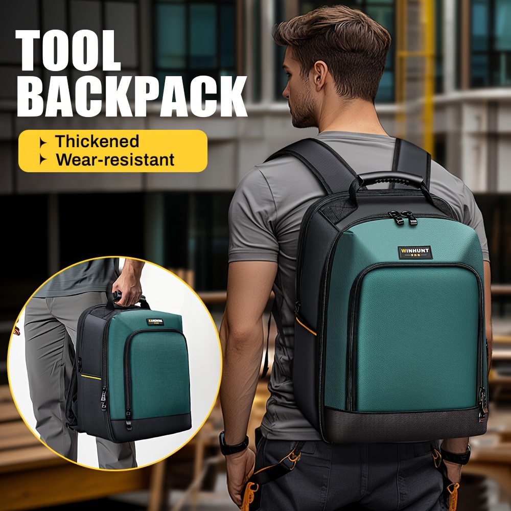 

Heavy-duty Polyester Tool Backpack, Multi-pocket Electrician's Tool Bag With Padded Laptop Compartment, Knitted Non-waterproof Tool Organizer And Construction Work