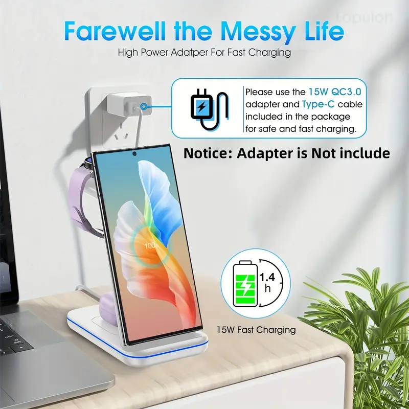 multifunctional 3 in 1 wireless charger stand charging dock for samsung s24ultra s23 s22 s21 s20 4 5 6 fold6 5 4 3 w24 23 22 series phones for watch 4 5pro 6 classic 7 for buds 3 2 Product details 3