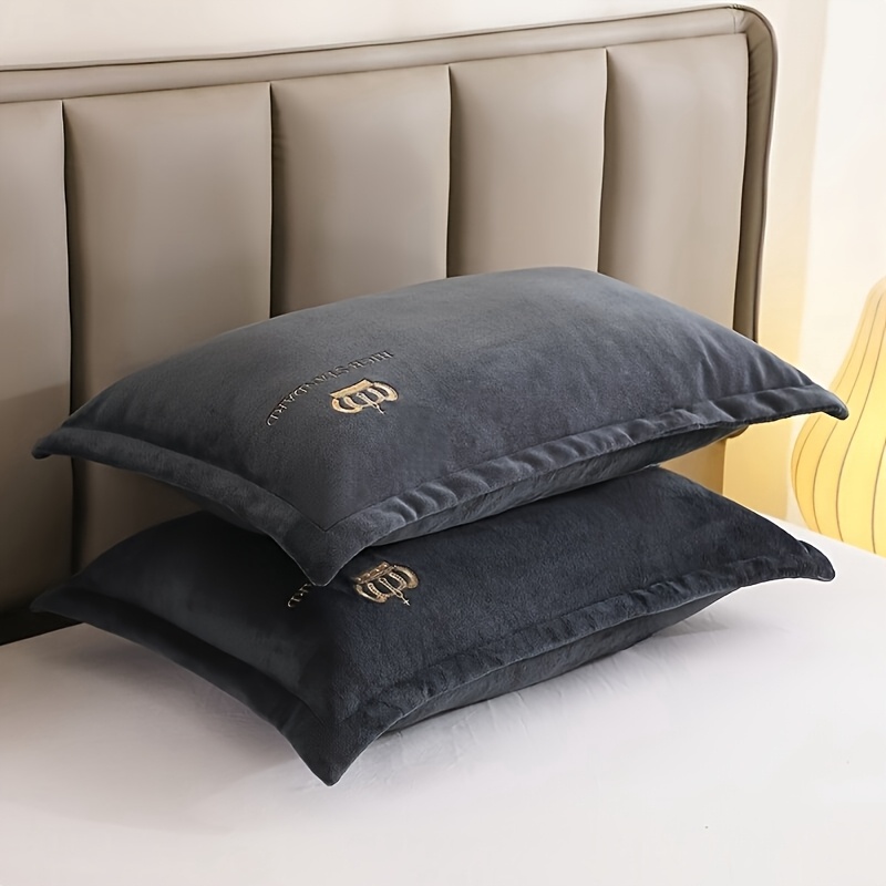 2pcs Milk Velvet Embroidered Pillowcases - Soft Warm 100% Polyester, Zipper Closure, Machine Washable, Luxury Bedding For Autumn Decor, Bedding Accessories