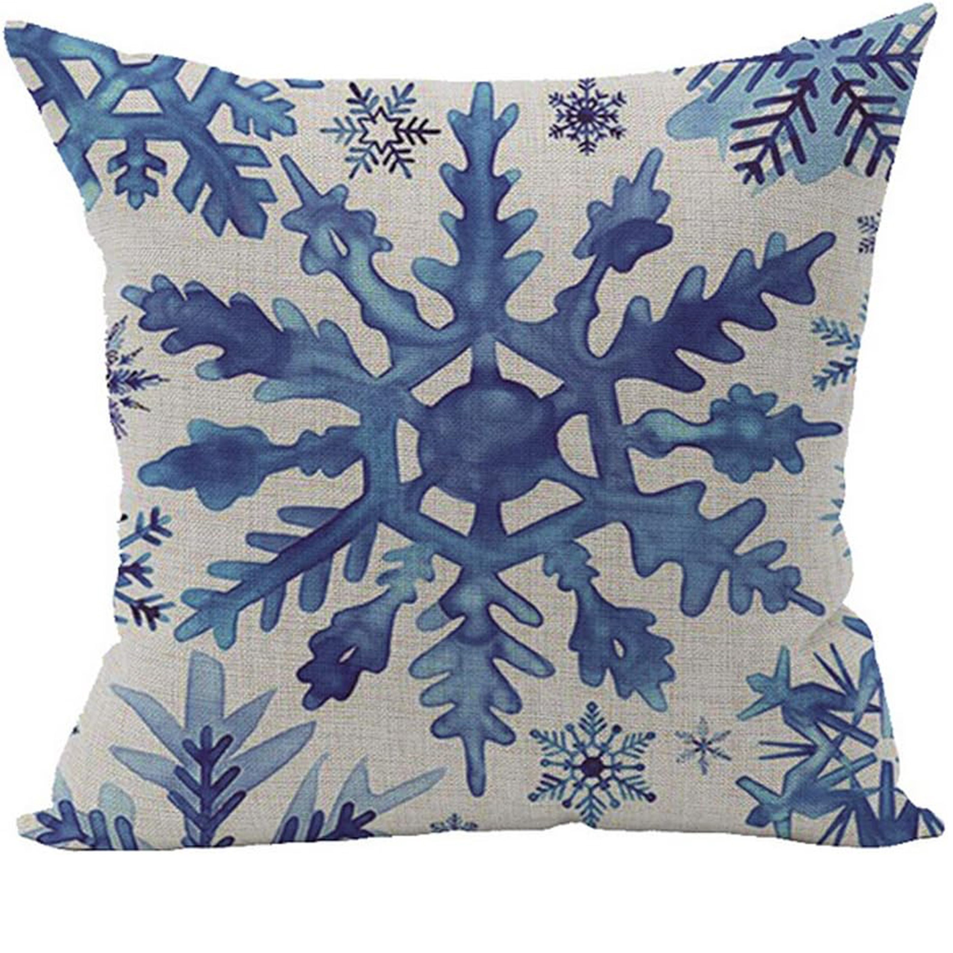 

Contemporary Woven Linen Throw Pillow Cover With Blue Snowflake Design, Machine Washable Zipper Closure Cushion Case For Home Decor - Single Sided Print (cover Only, No Insert)