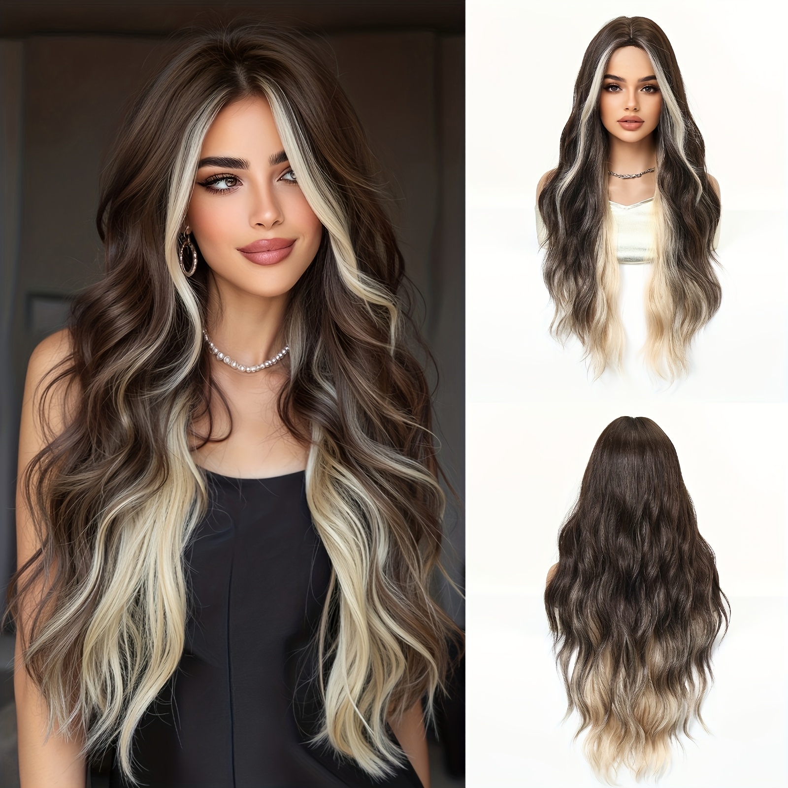 TEMU 24 Inch Fluffy Wavy Brown Women's Wig, Suitable For Carnival, Role-playing, Casual Attire, Dates, Parties, Photoshoots, Social Gatherings, And