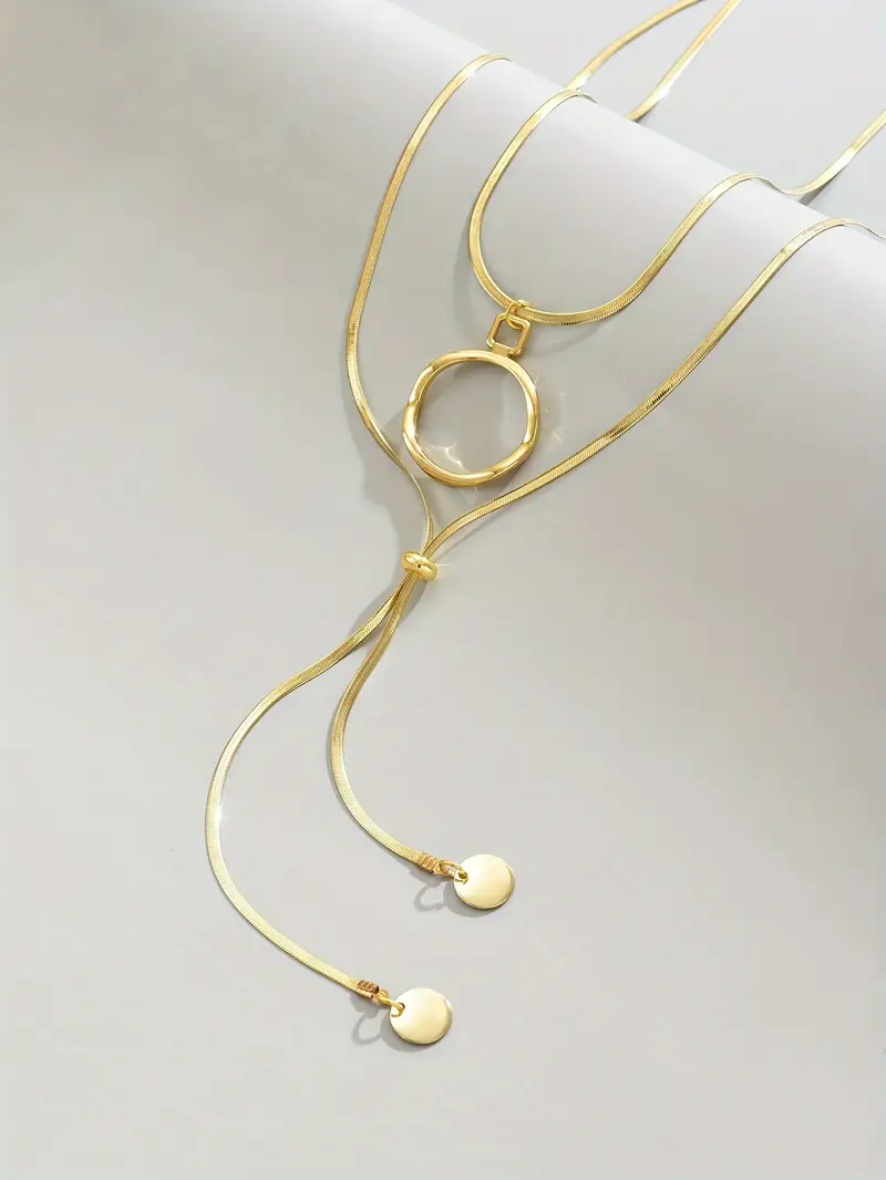 1pc elegant vintage shape double layered circle tassel necklace adjustable 18k golden plated stainless steel pendant for women ideal for daily wear and parties valentines day gift Product details 2