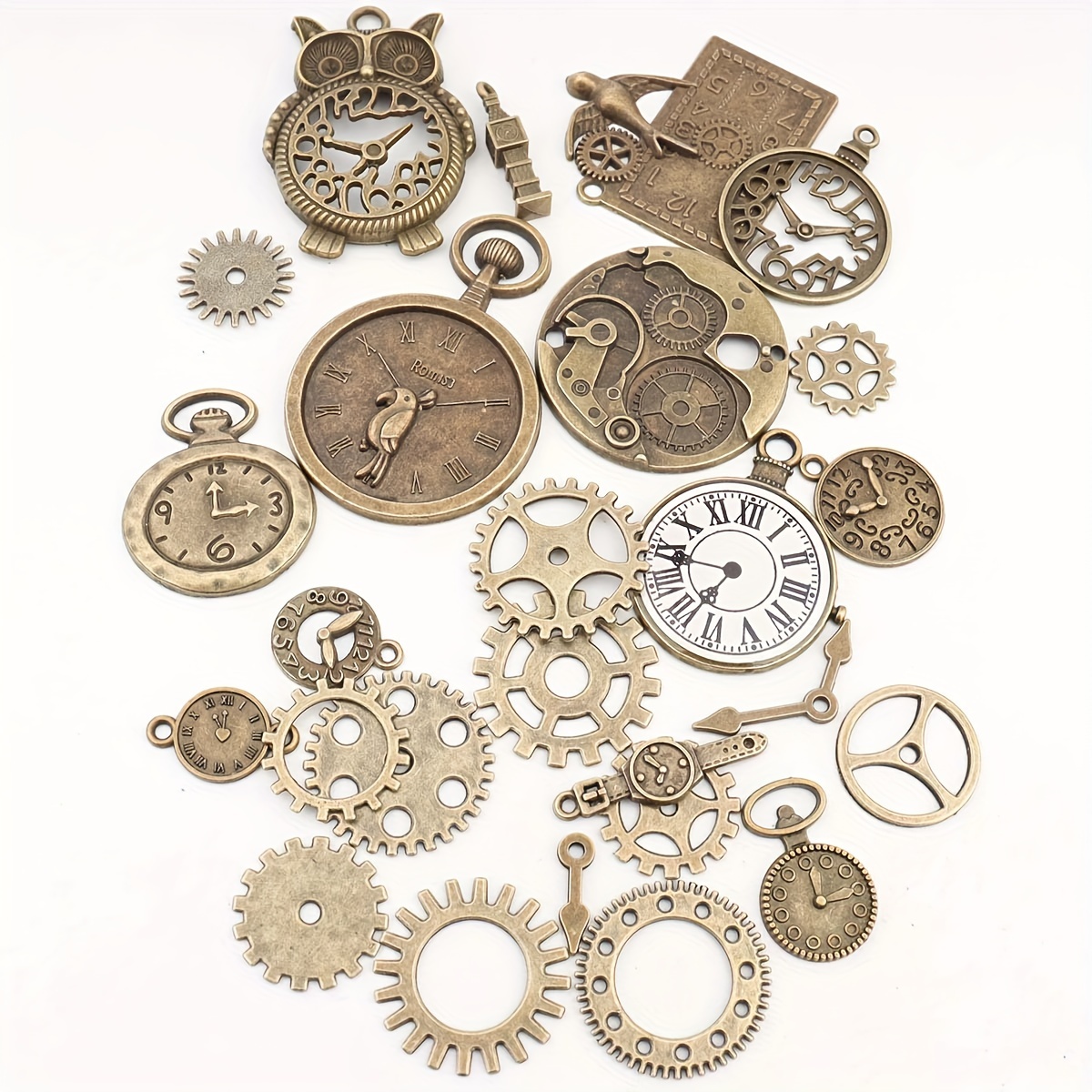 160pcs Mixed Alloy Bronze Mechanical Punk Style Clock Gear Set