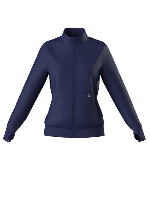 stretch-scrubjacke für damen - elegantes blau mit reißverschluss, kängurutasche, & saum - polyester/spandex-mischung, maschinenwaschbar