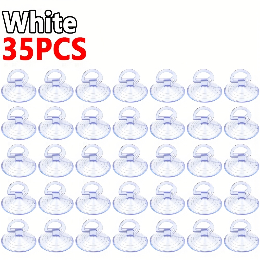 Image of Set Of 35 Suction Cups For Car Windshields, Featuring Window Shade Visor Hooks With Pull Rings, Made Of Pvc, Suitable For Kitchen And Bathroom Use, Measuring 1.4 Inches, Utility Hooks