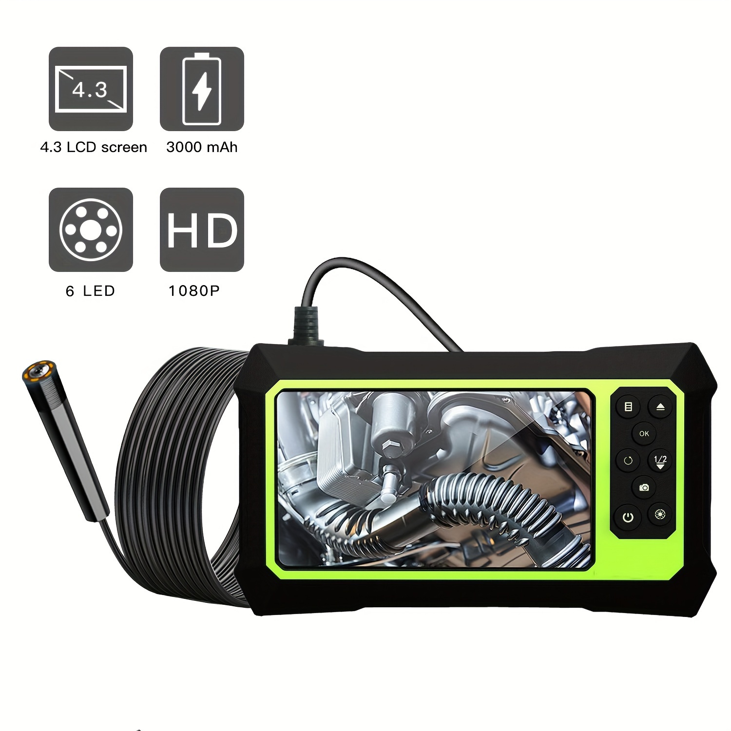  Endoscopio industrial, cámara de inspección digital de  boroscopio HD 1080P con cámara impermeable IP67 de 0.315 in, cámara de  alcantarillado con pantalla IPS de 2.8 pulgadas, cable semirrígido de 16.5  pies. 