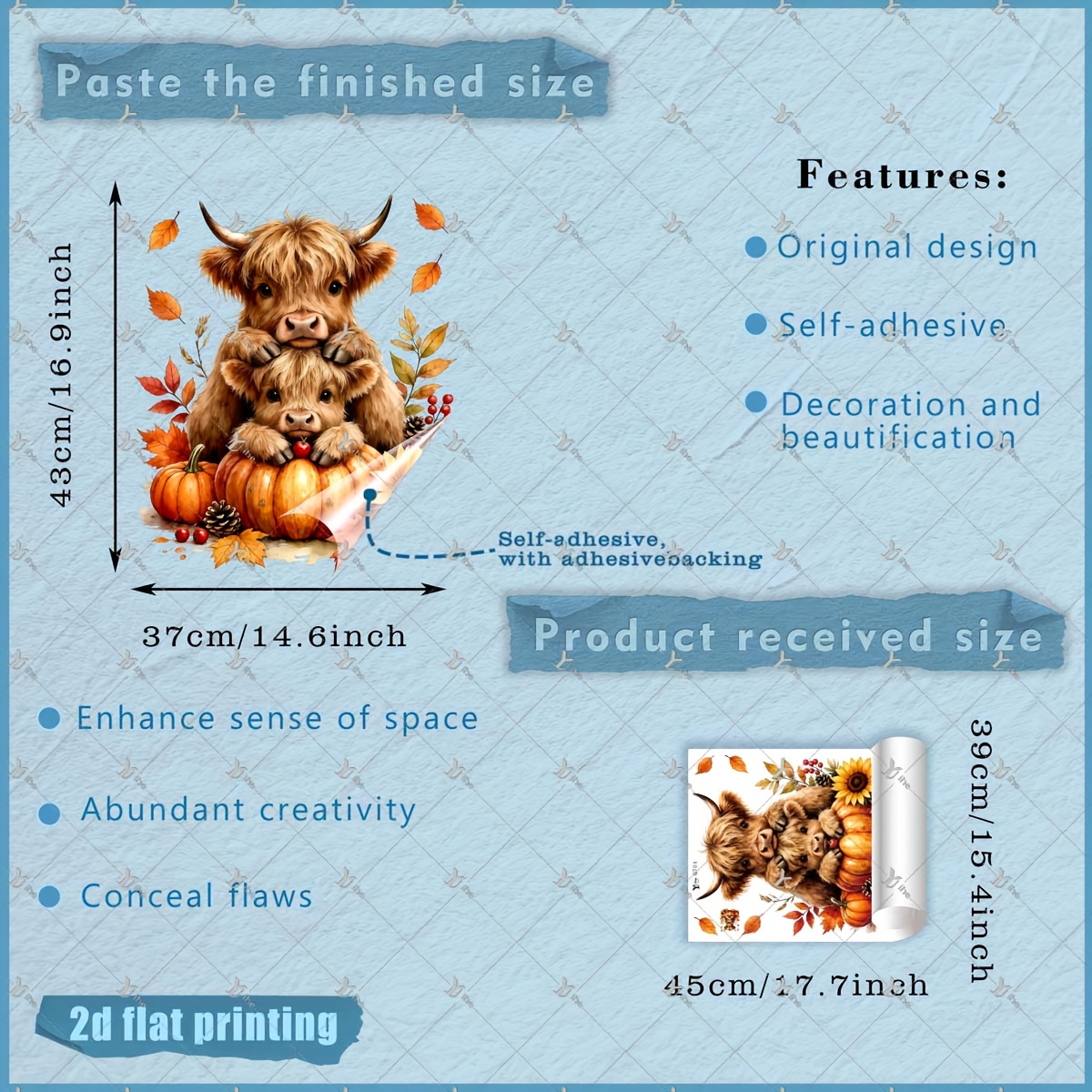 TEMU 2d Flat, 1pc 2d Flat Printed Autumn Highland Cow, Sunflower & Maple Leaf 40*45cm Window Cling, Creative Diy Self-adhesive Removable Double-sided