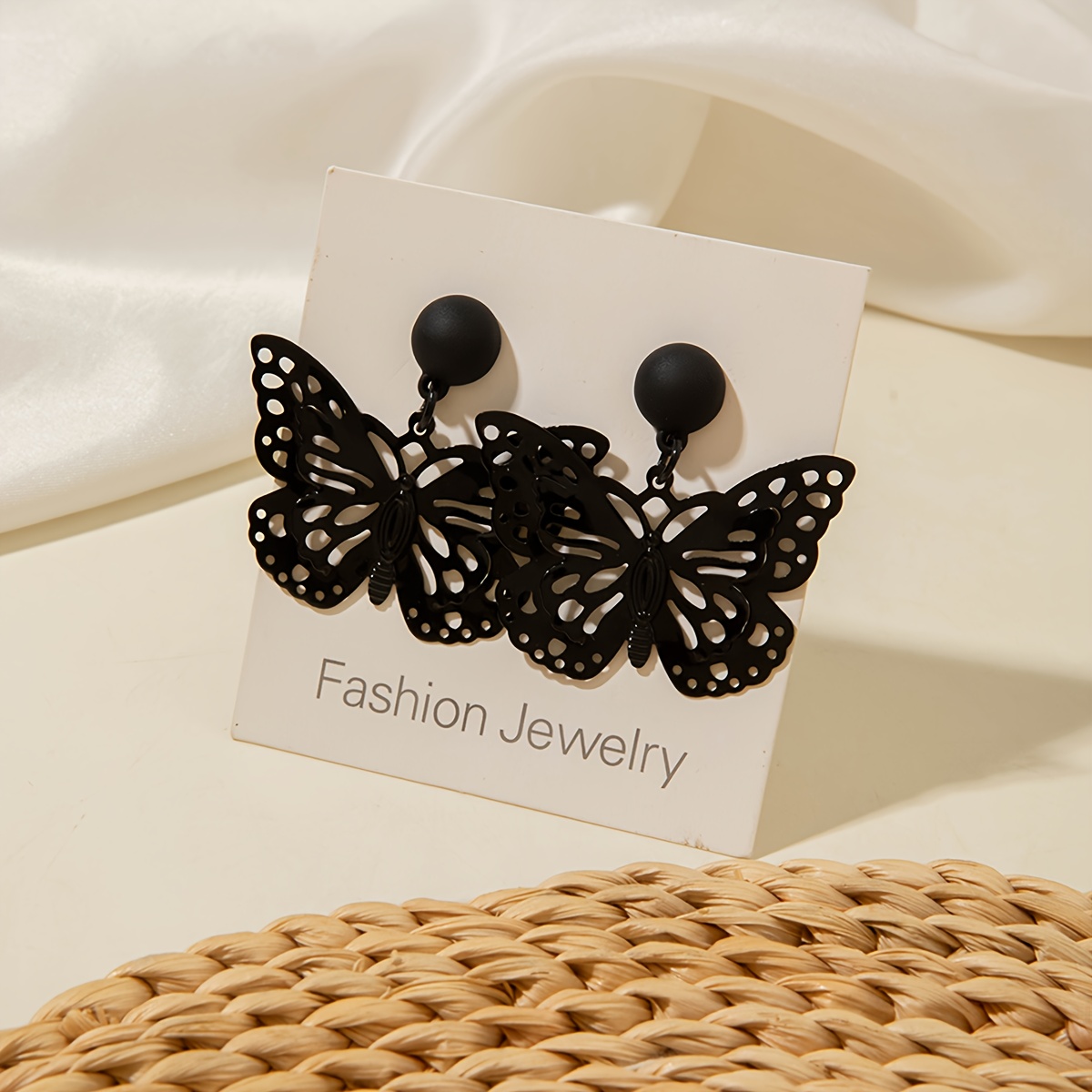 High-End Dark Retro Iron Hollow Butterfly Earrings
